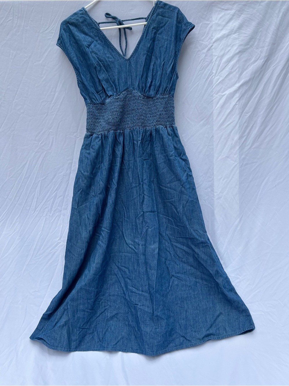 Denim V-Neck Smocked Waist Maxi Dress size small
